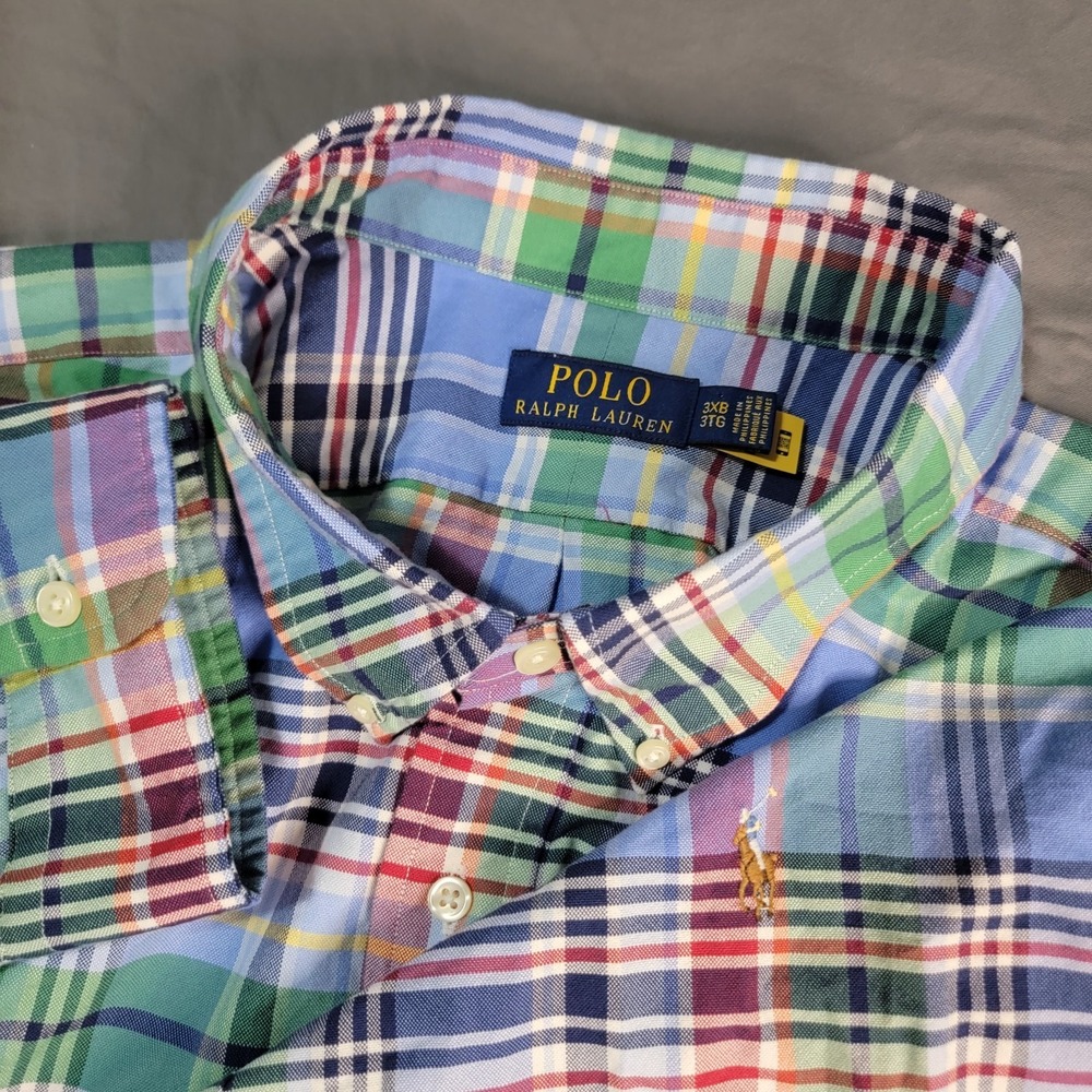 Polo Ralph Lauren Shirt Mens 3XB Multicolored Plaid Button Down SS Flesh Pony